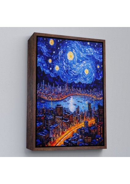 Çerçeveli Dekoratif Kanvas Tablo, Vincent Van Gogh Tarzı New York Manzara TABLOSU-7700