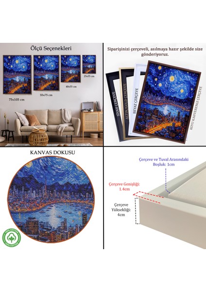 Çerçeveli Dekoratif Kanvas Tablo, Vincent Van Gogh Tarzı New York Manzara TABLOSU-7700 indirimleri