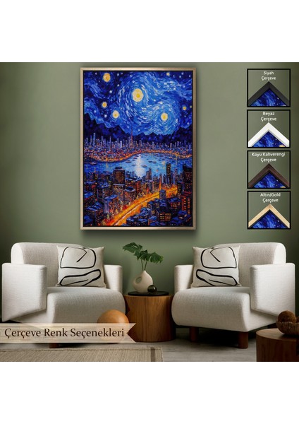 Çerçeveli Dekoratif Kanvas Tablo, Vincent Van Gogh Tarzı New York Manzara TABLOSU-7700