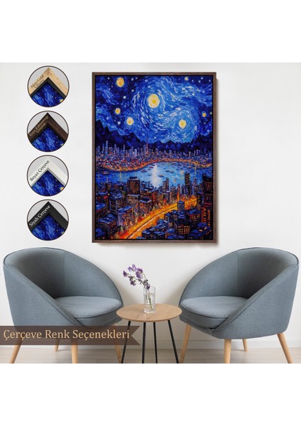 Çerçeveli Dekoratif Kanvas Tablo, Vincent Van Gogh Tarzı New York Manzara TABLOSU-7700