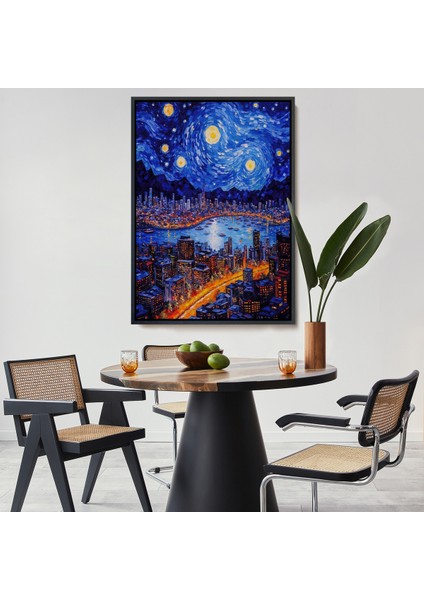 Çerçeveli Dekoratif Kanvas Tablo, Vincent Van Gogh Tarzı New York Manzara TABLOSU-7700