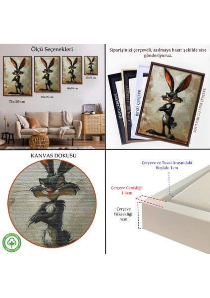 Çerçeveli Dekoratif Kanvas Tablo, Bugs Bunny Tavşan TABLOSU-7710 indirimleri