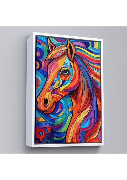 Çerçeveli Dekoratif Kanvas Tablo, Renkli Soyut At TABLOSU-7515