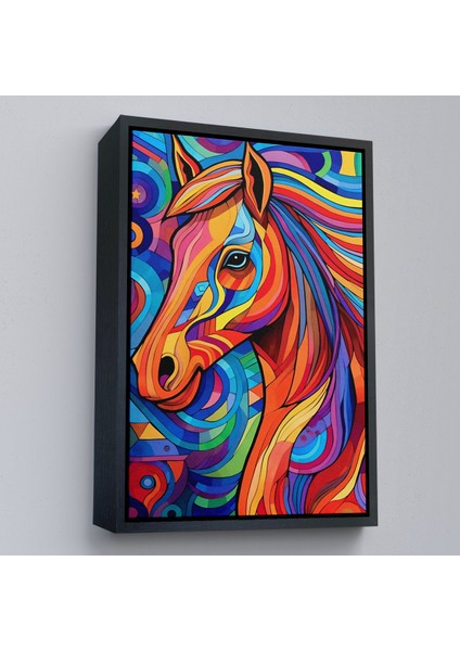 Çerçeveli Dekoratif Kanvas Tablo, Renkli Soyut At TABLOSU-7515 fırsatları