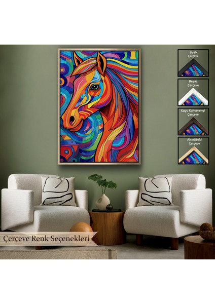 Çerçeveli Dekoratif Kanvas Tablo, Renkli Soyut At TABLOSU-7515