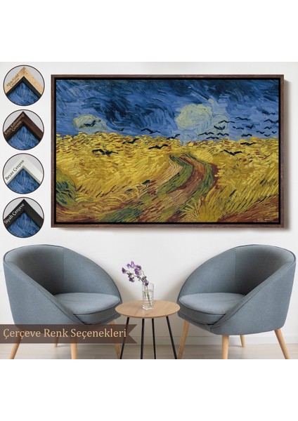 Çerçeveli Dekoratif Kanvas Tablo, Vincent Willem Van Gogh - Kargalarla Buğday Tarlası TABLO-7190