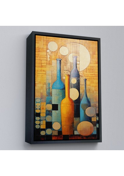 Çerçeveli Dekoratif Kanvas Tablo, Soyut Şarap Şişeler TABLOSU-7539