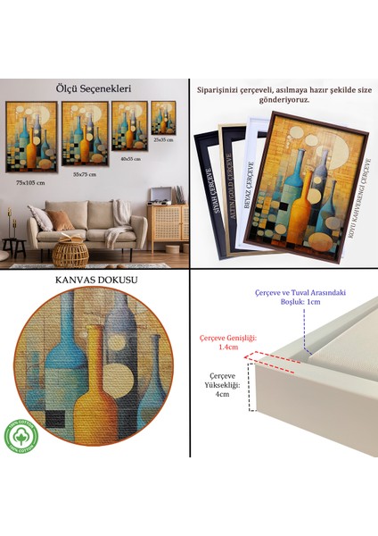 Çerçeveli Dekoratif Kanvas Tablo, Soyut Şarap Şişeler TABLOSU-7539 indirimleri