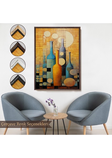 Çerçeveli Dekoratif Kanvas Tablo, Soyut Şarap Şişeler TABLOSU-7539