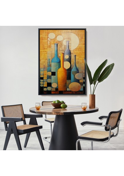 Çerçeveli Dekoratif Kanvas Tablo, Soyut Şarap Şişeler TABLOSU-7539