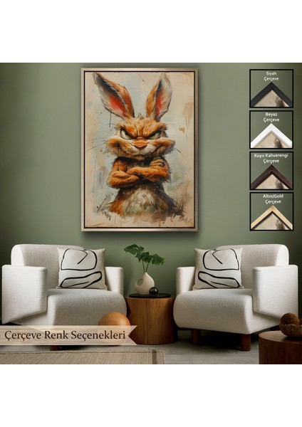 Çerçeveli Dekoratif Kanvas Tablo, Sinirli Tavşan TABLOSU-7785