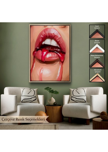 Çerçeveli Dekoratif Kanvas Tablo, Seksi Dudak TABLOSU-7698