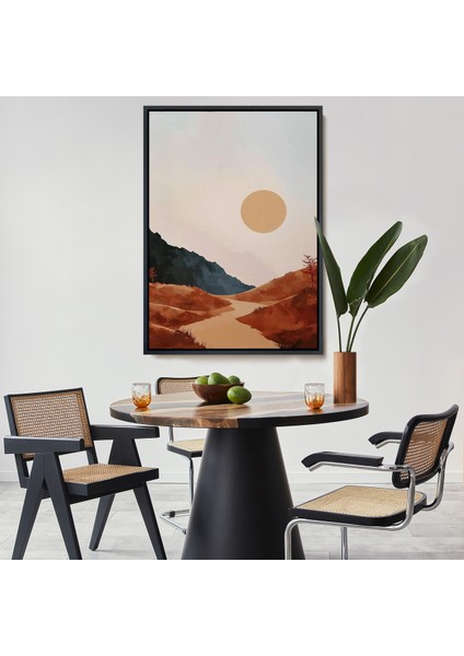 Çerçeveli Dekoratif Kanvas Tablo, Dağların Arasındaki Güneş Manzarası TABLO-7594
