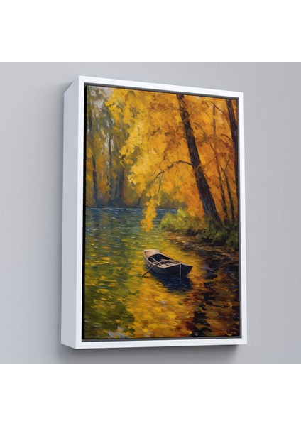 Çerçeveli Dekoratif Kanvas Tablo, Ormandaki Akarsuda Ilerleyen Tekne TABLO-7598