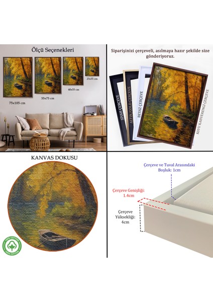 Çerçeveli Dekoratif Kanvas Tablo, Ormandaki Akarsuda Ilerleyen Tekne TABLO-7598 indirimleri