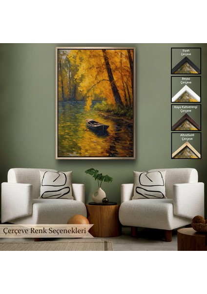 Çerçeveli Dekoratif Kanvas Tablo, Ormandaki Akarsuda Ilerleyen Tekne TABLO-7598