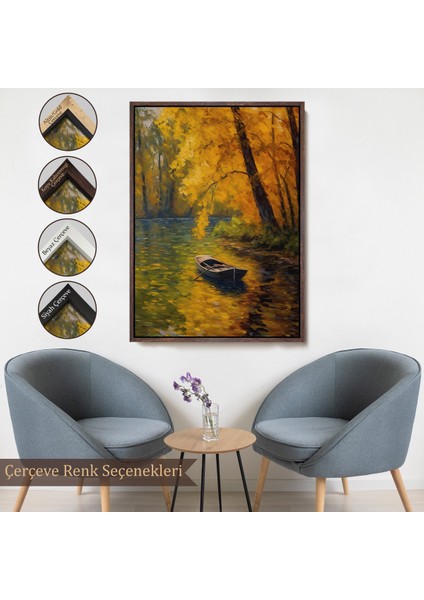 Çerçeveli Dekoratif Kanvas Tablo, Ormandaki Akarsuda Ilerleyen Tekne TABLO-7598