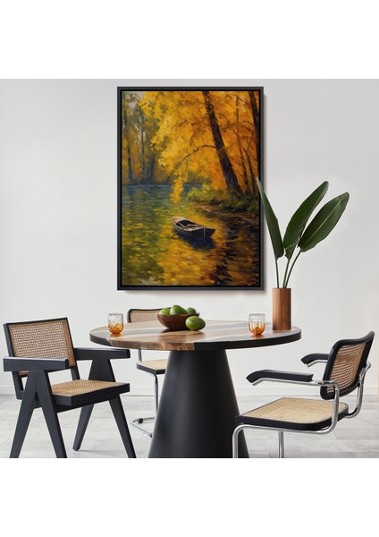 Çerçeveli Dekoratif Kanvas Tablo, Ormandaki Akarsuda Ilerleyen Tekne TABLO-7598