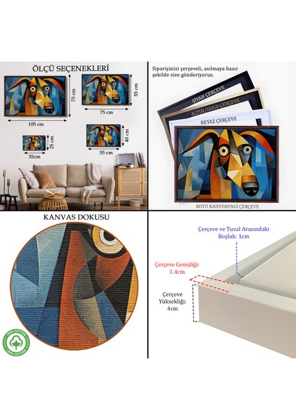 Çerçeveli Dekoratif Kanvas Tablo, Pablo Picasso Tarzında Soyut Köpek TABLOSU-7212 indirimleri