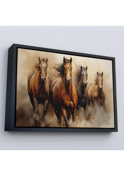 Çerçeveli Dekoratif Kanvas Tablo, Koşan Atlar TABLOSU-7244