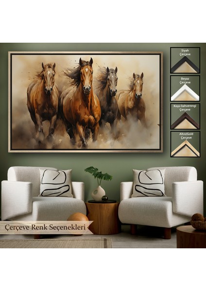 Çerçeveli Dekoratif Kanvas Tablo, Koşan Atlar TABLOSU-7244