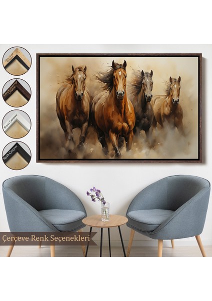 Çerçeveli Dekoratif Kanvas Tablo, Koşan Atlar TABLOSU-7244