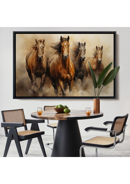 Çerçeveli Dekoratif Kanvas Tablo, Koşan Atlar TABLOSU-7244