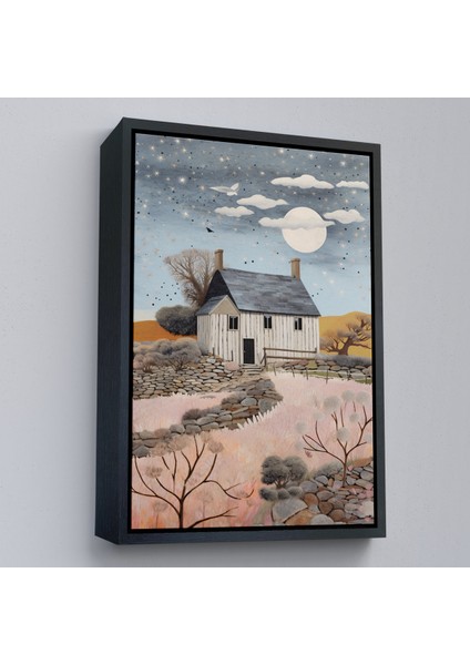 Çerçeveli Dekoratif Kanvas Tablo, Köy Evi Gece Manzarası TABLO-7517