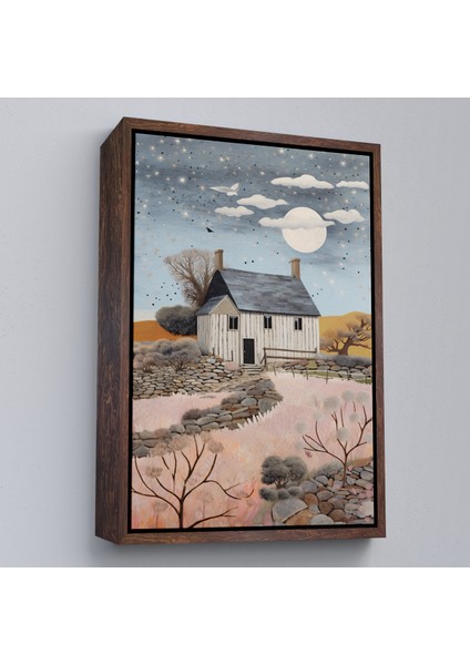 Çerçeveli Dekoratif Kanvas Tablo, Köy Evi Gece Manzarası TABLO-7517 fiyatları
