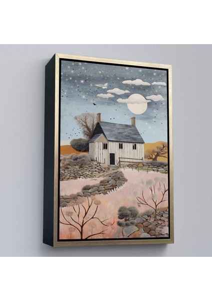 Çerçeveli Dekoratif Kanvas Tablo, Köy Evi Gece Manzarası TABLO-7517 modelleri