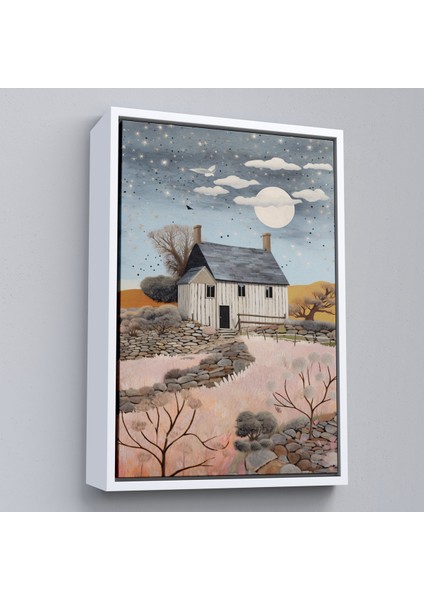 Çerçeveli Dekoratif Kanvas Tablo, Köy Evi Gece Manzarası TABLO-7517 fırsatları