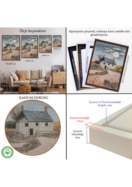 Çerçeveli Dekoratif Kanvas Tablo, Köy Evi Gece Manzarası TABLO-7517 indirimleri