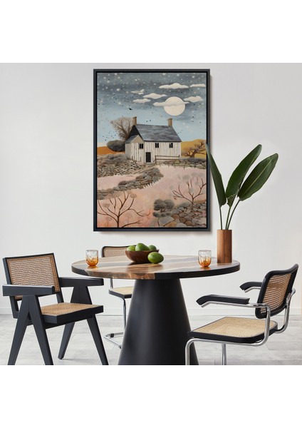 Çerçeveli Dekoratif Kanvas Tablo, Köy Evi Gece Manzarası TABLO-7517