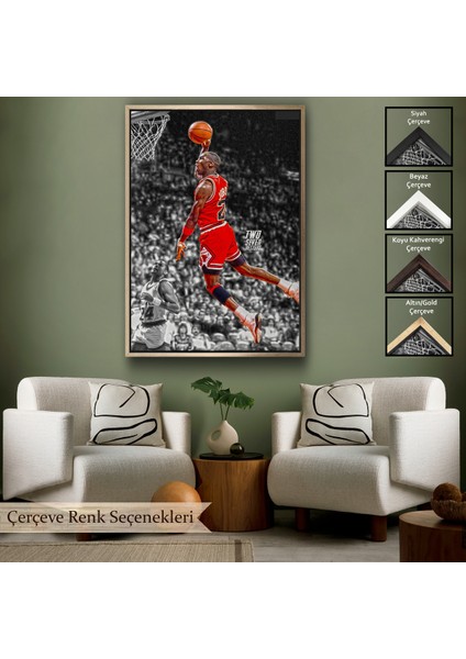 Çerçeveli Dekoratif Kanvas Tablo, Michael Jordan Smaç TABLOSU-7736