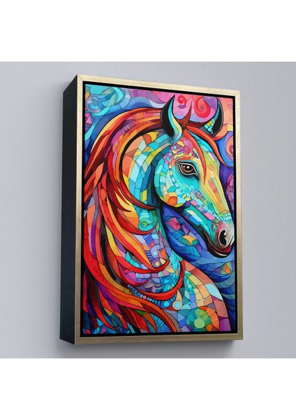 Çerçeveli Dekoratif Kanvas Tablo, Renkli Soyut At TABLOSU-7528 modelleri