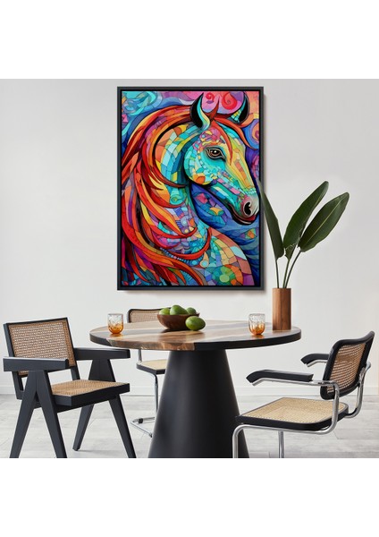 Çerçeveli Dekoratif Kanvas Tablo, Renkli Soyut At TABLOSU-7528