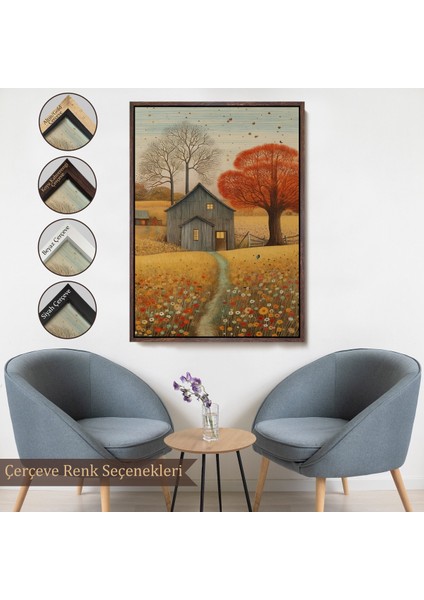 Çerçeveli Dekoratif Kanvas Tablo, Çayırdaki Ahır Evi TABLOSU-7531