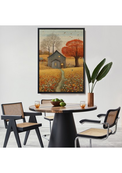 Çerçeveli Dekoratif Kanvas Tablo, Çayırdaki Ahır Evi TABLOSU-7531