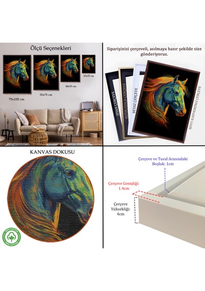 Çerçeveli Dekoratif Kanvas Tablo, Renkli Soyut At TABLOSU-7550 indirimleri