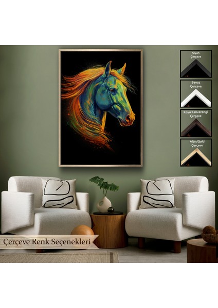 Çerçeveli Dekoratif Kanvas Tablo, Renkli Soyut At TABLOSU-7550