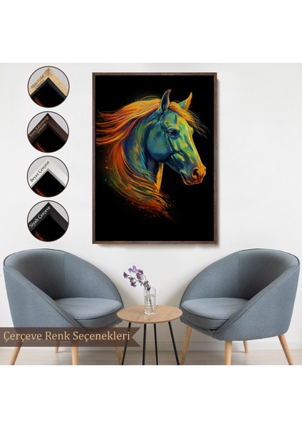 Çerçeveli Dekoratif Kanvas Tablo, Renkli Soyut At TABLOSU-7550