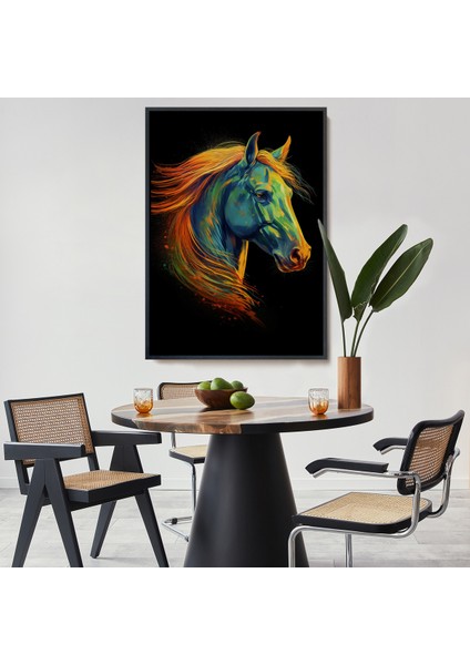 Çerçeveli Dekoratif Kanvas Tablo, Renkli Soyut At TABLOSU-7550
