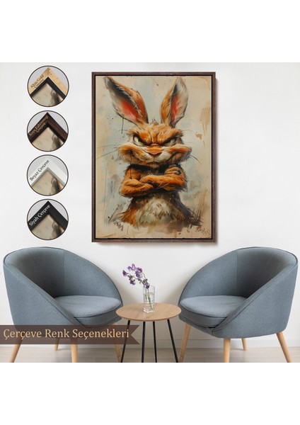 Çerçeveli Dekoratif Kanvas Tablo, Sinirli Tavşan TABLOSU-7785