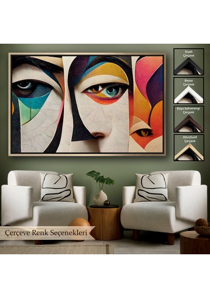 Çerçeveli Dekoratif Kanvas Tablo, Soyut Yüzler TABLOSU-7217