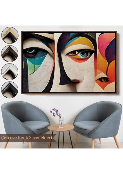 Çerçeveli Dekoratif Kanvas Tablo, Soyut Yüzler TABLOSU-7217