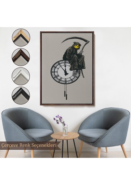 Çerçeveli Dekoratif Kanvas Tablo, Banksy - Gülen Azrail Tablosu - Grin REAPER-7313