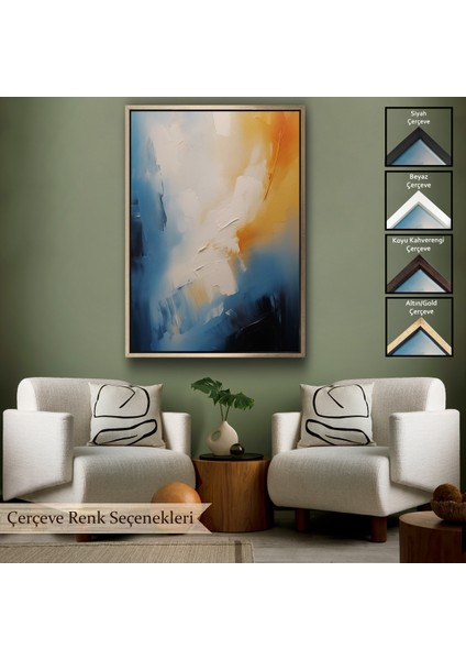 Çerçeveli Dekoratif Kanvas Tablo, Mavi Tonlardaki Yağlıboya Görünümlü TABLO-7602