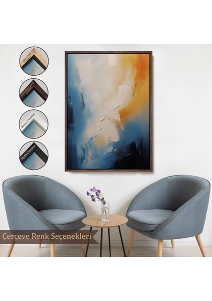 Çerçeveli Dekoratif Kanvas Tablo, Mavi Tonlardaki Yağlıboya Görünümlü TABLO-7602