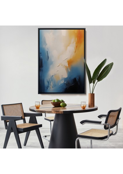 Çerçeveli Dekoratif Kanvas Tablo, Mavi Tonlardaki Yağlıboya Görünümlü TABLO-7602