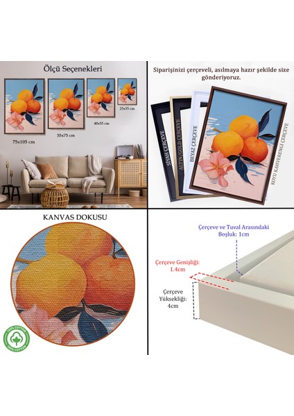 Çerçeveli Dekoratif Kanvas Tablo, Masa Üstündeki Portakallar TABLO-7654 indirimleri